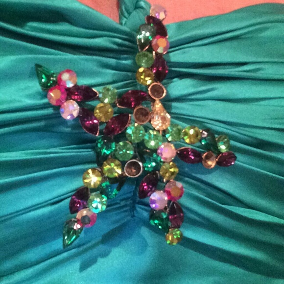 Cache Green Satin Homecoming Dress 4 - Picture 3 of 3